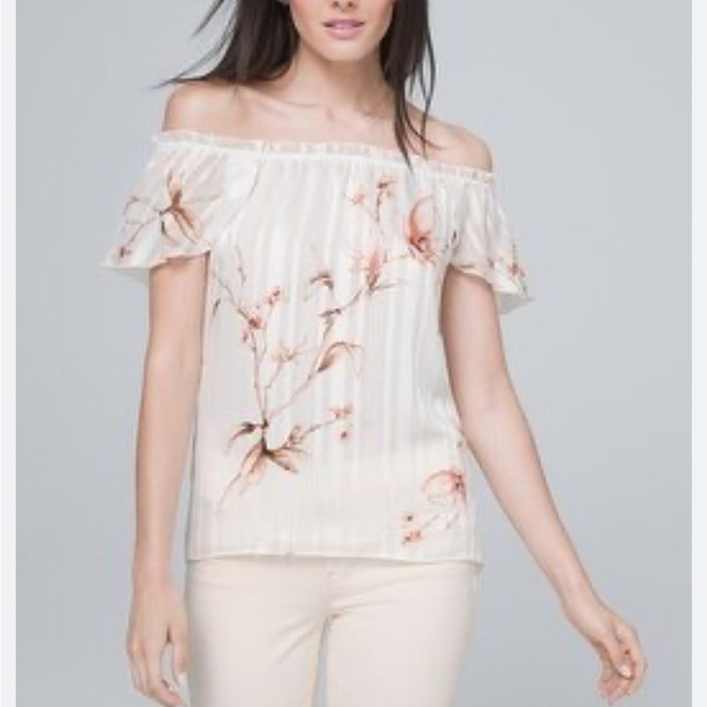 White House Black Market Shadow Striped Off The Shoulder Women’s Blouse✨